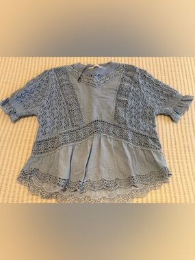 Zara Lace & Crochet Light Blue Boho Top